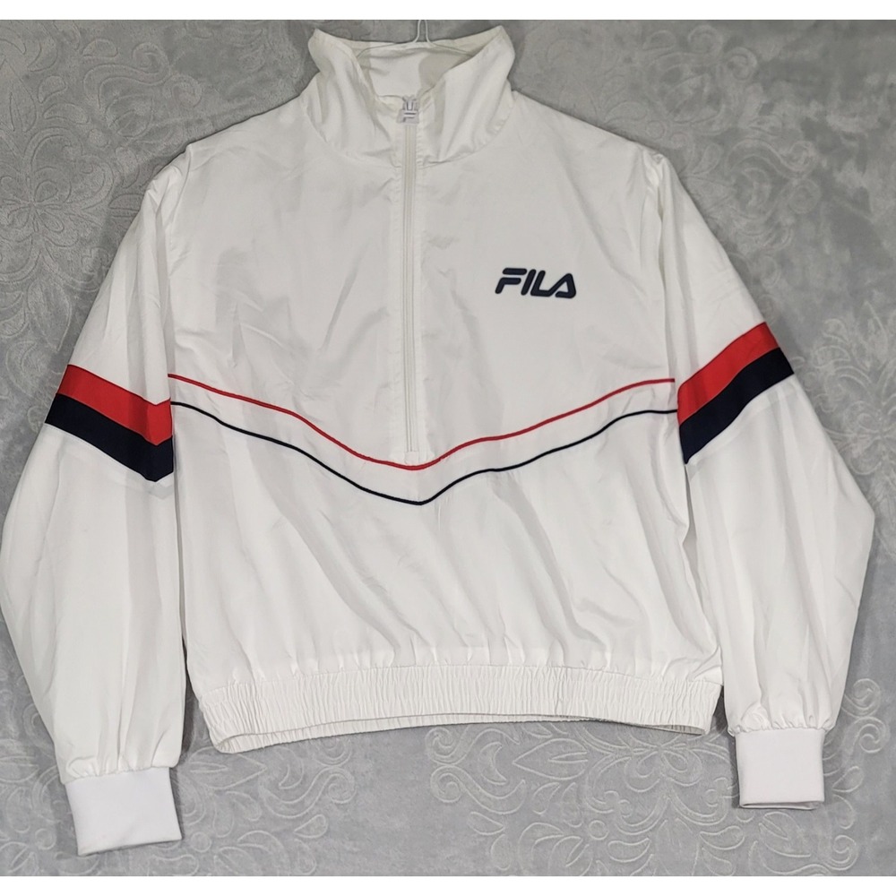 FILA Chiaki Windbreaker Sport Jacket Women Regular Fit White 1/2 ZIP SIZE Large